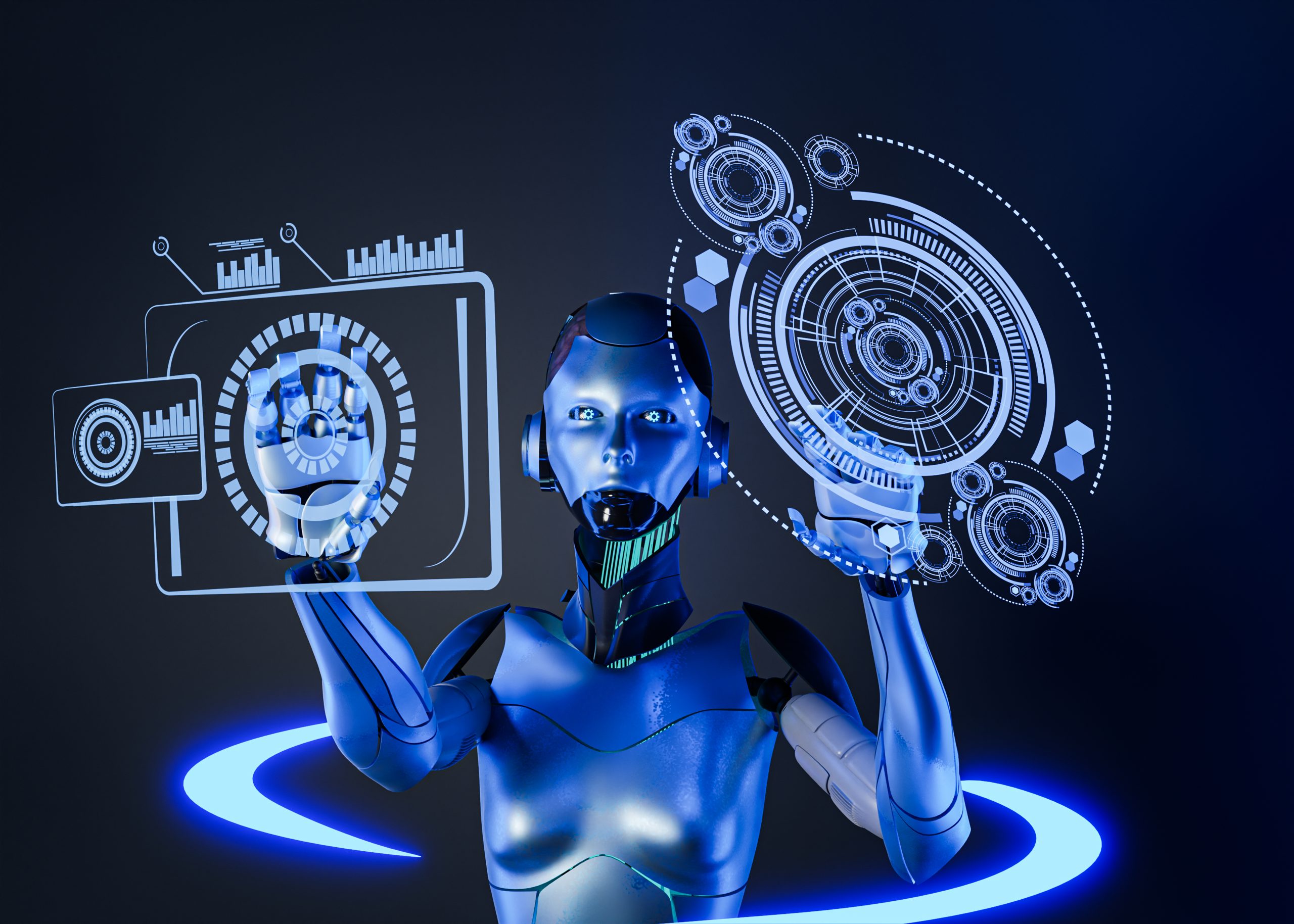 Futuristic AI-powered business automation in 2025